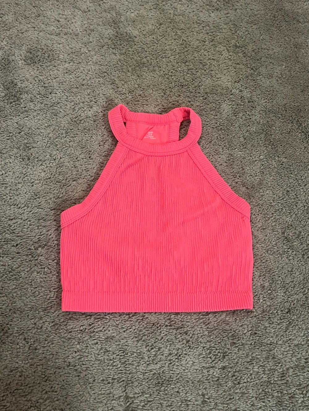 aerie Neon Pink Ribbed Halter Crop Top - Picture 1 of 3